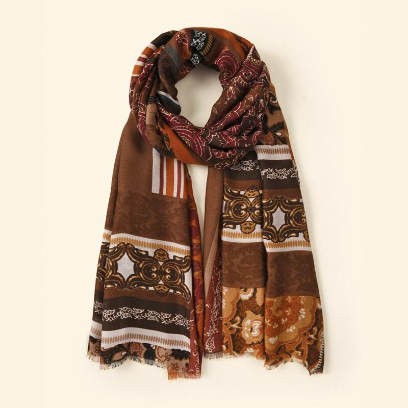 

Flower Print Scarf, Coffee brown