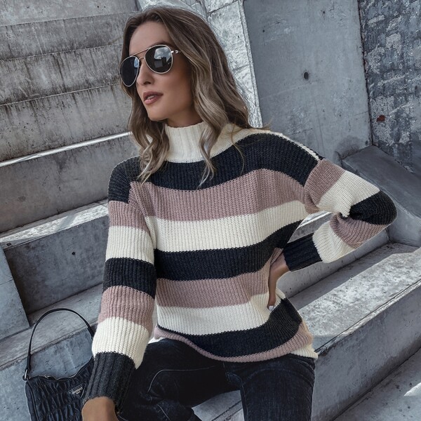 

Block Striped Drop Shoulder Longline Sweater, Multicolor