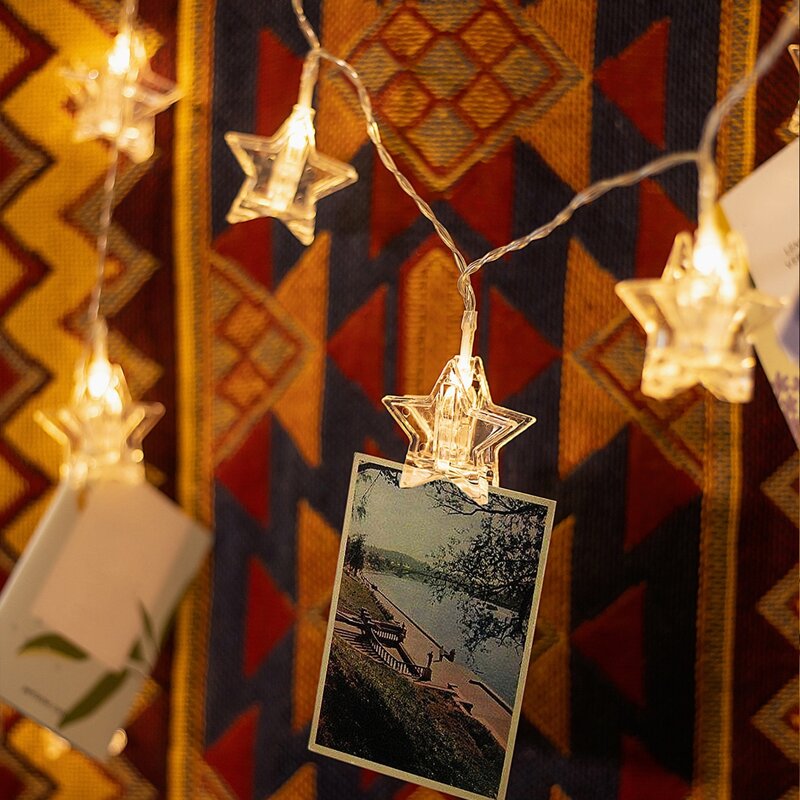 

1pc String Light With 10pcs Star Shaped Clip Bulb, Yellow
