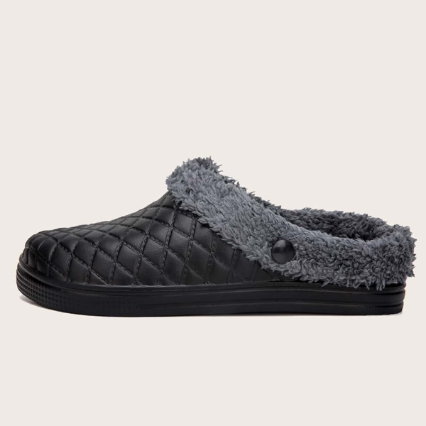 

Men Quilted Wide Fit Fluffy Slippers, Black