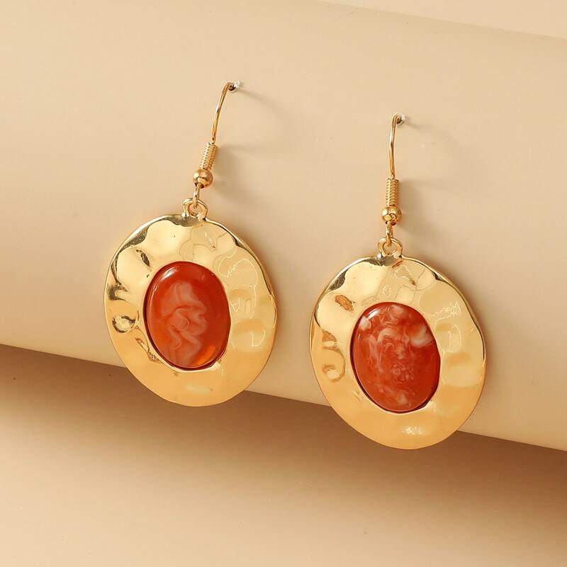 

Oval Drop Earrings, Red