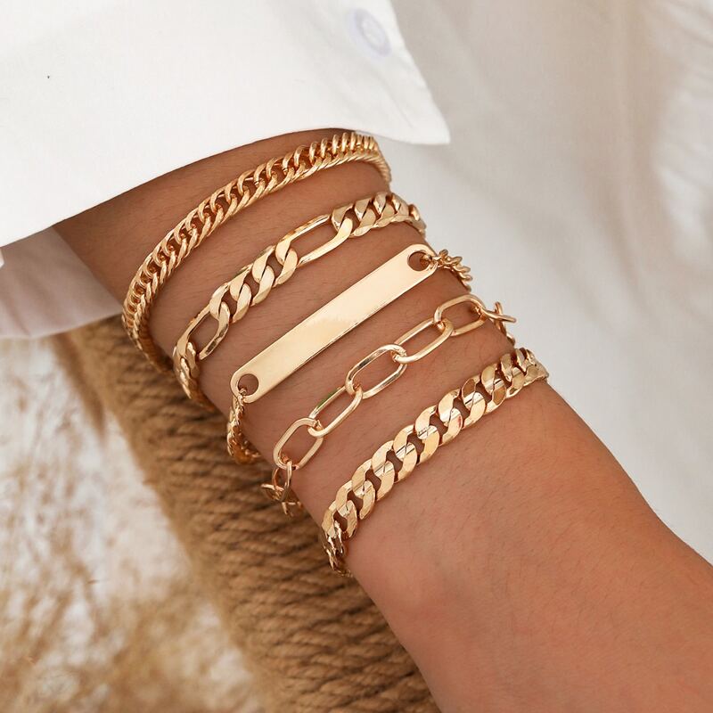 

5pcs Bar Chain Bracelet, Gold