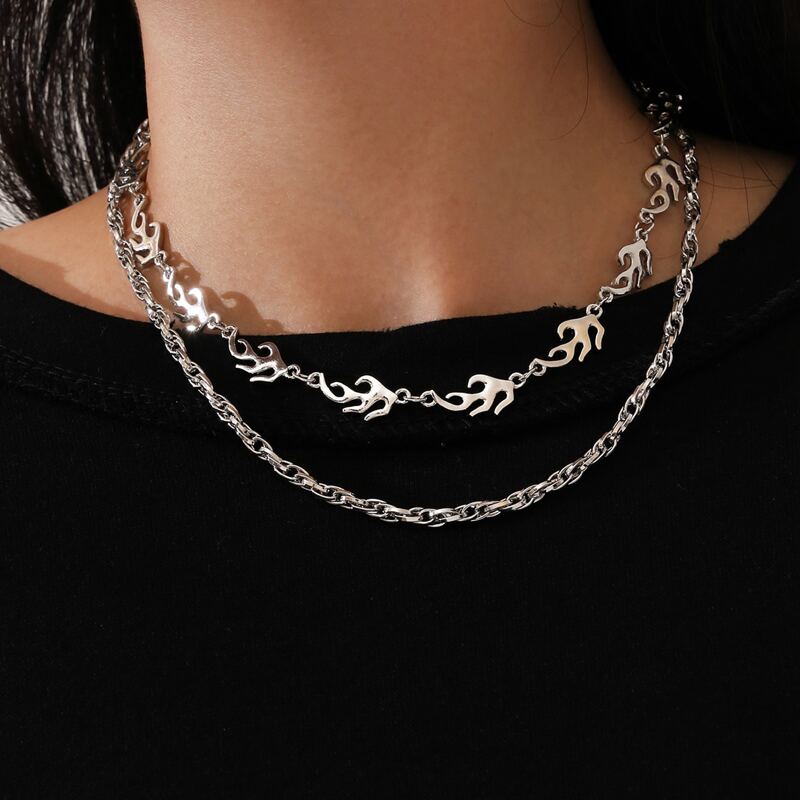 

2pcs Flame Chain Necklace, Silver