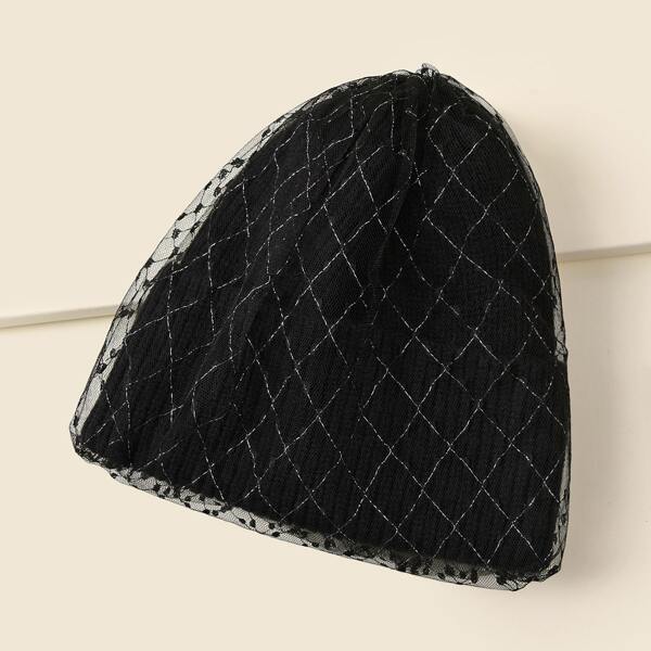 

Plaid Mesh Beanie, Black