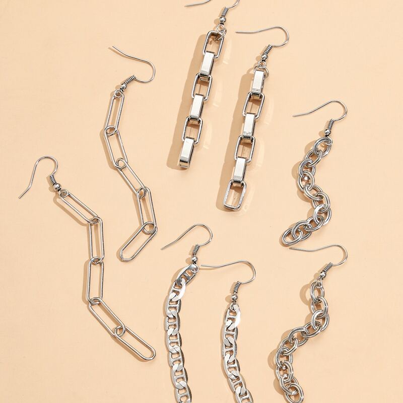 

4pairs Chain Drop Earrings, Silver