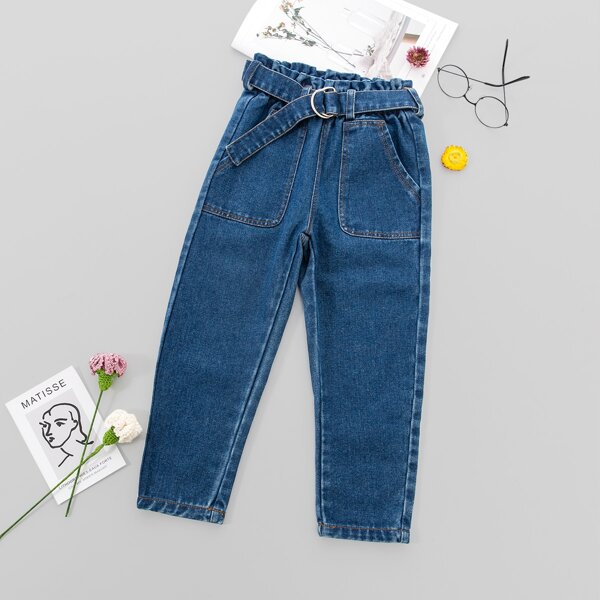 

Toddler Girls Belted Paperbag Waist Jeans, Medium wash