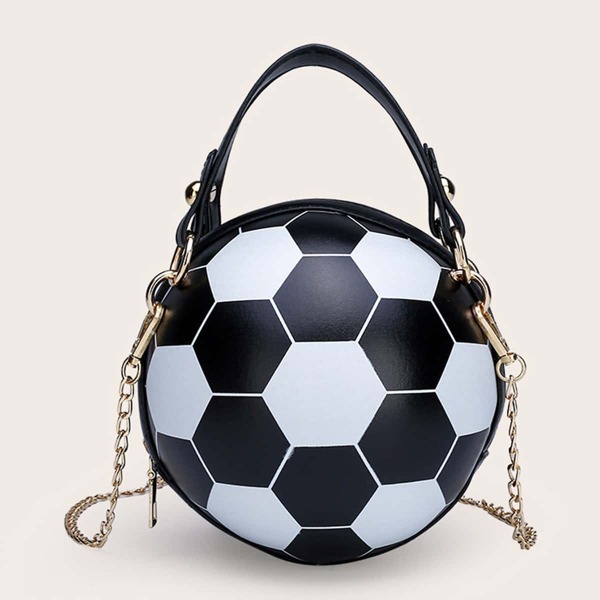 

Mini Football Shaped Satchel Bag, Black and white