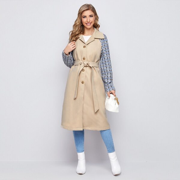 

Contrast Raglan Sleeve Belted Overcoat, Khaki
