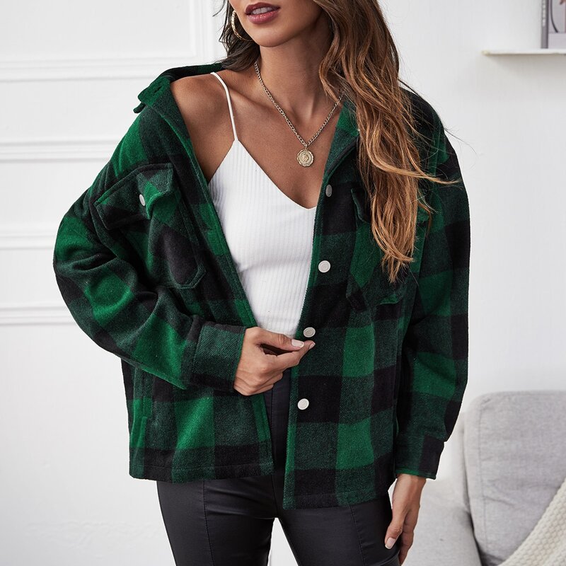

Gingham Flap Pocket Button Up Coat, Multicolor