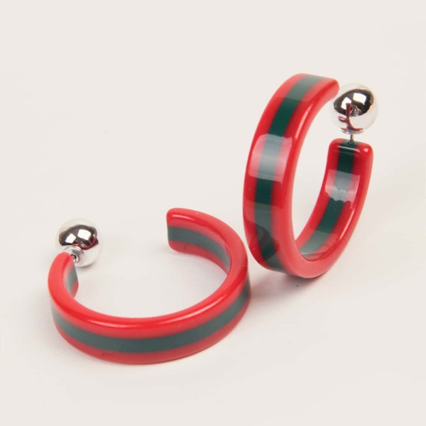

Striped Pattern Cuff Hoop Earrings, Multicolor