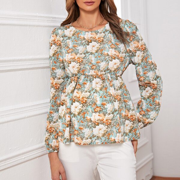 

Maternity Allover Floral Print Peplum Top, Multicolor