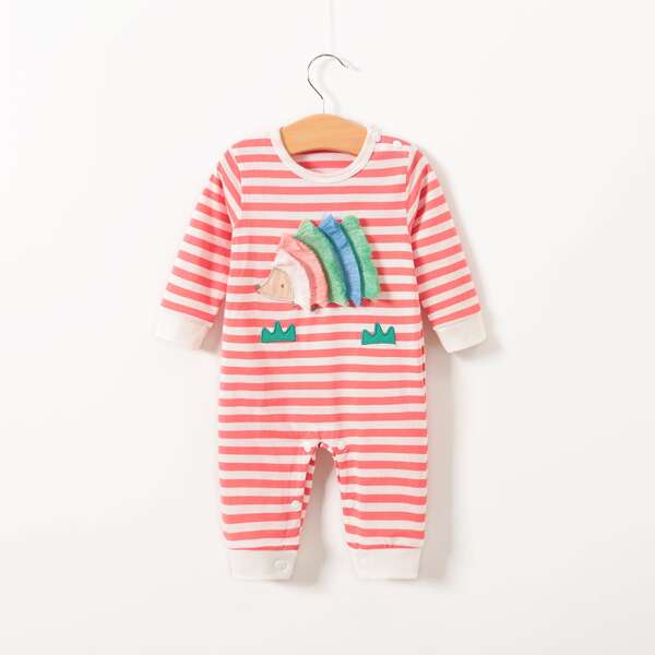 

Baby Girl Hedgehog Patched Striped Jumpsuit, Watermelon pink