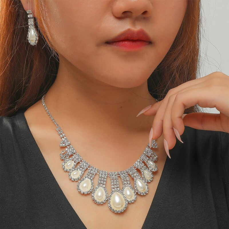 

3pcs Rhinestone Decor Jewelry Set, White