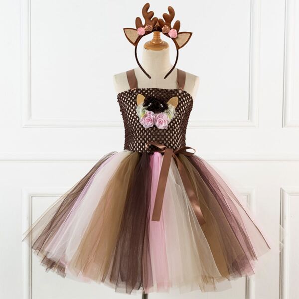 

Toddler Girls Stereo Flower Tutu Gown Dress With Headband, Multicolor