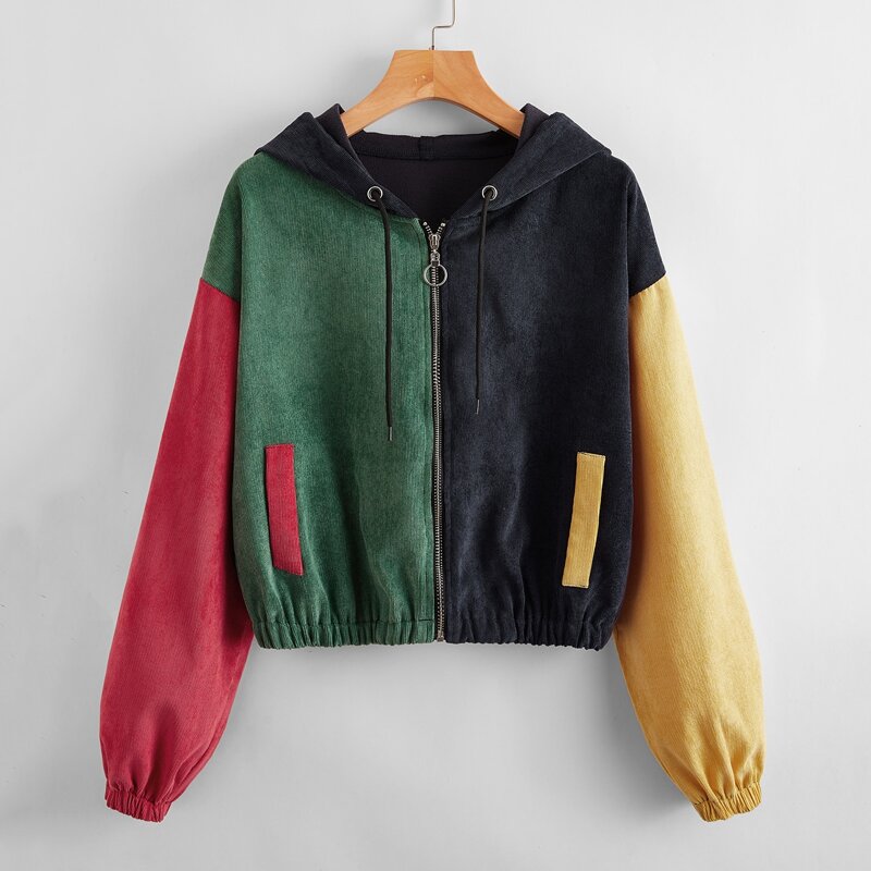 

Colorblock Corduroy Hooded Jacket, Multicolor