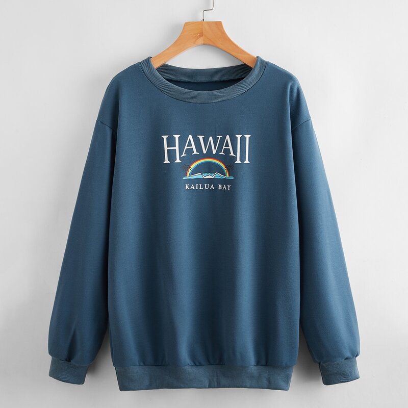 

Rainbow & Letter Graphic Sweatshirt, Dusty blue