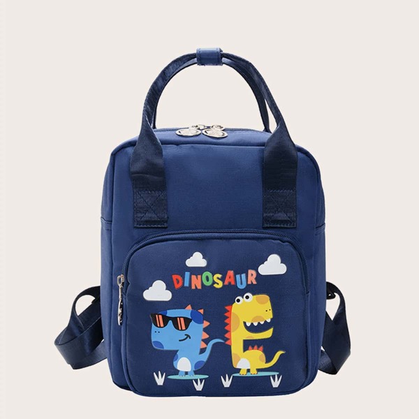 

Boys Cartoon Dinosaur Print Backpack, Blue