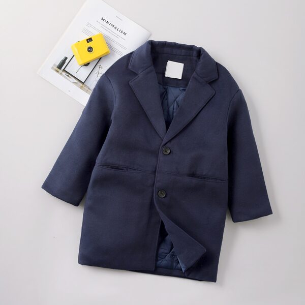 

Boys Letter Embroidery Lapel Collar Overcoat, Navy blue