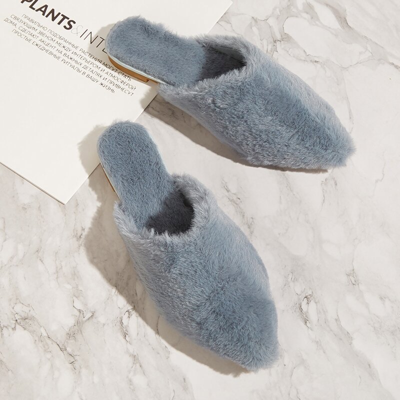 

Point Toe Fluffy Mules, Blue