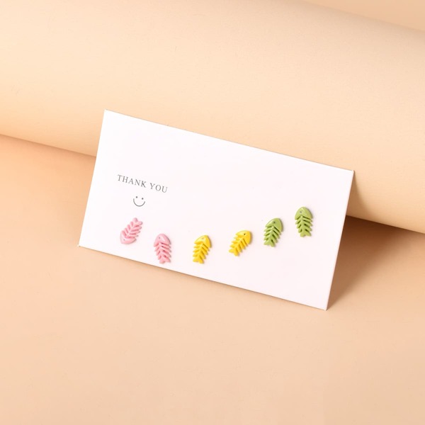 

3pairs Fish Bone Design Stud Earrings, Multicolor