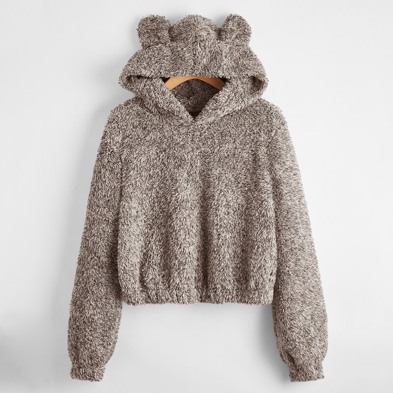 

3D Ears Design Teddy Hoodie, Mocha brown