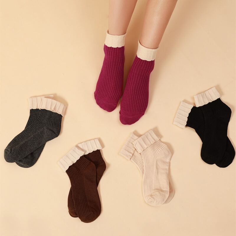 

5pairs Cuffed Hem Socks, Multicolor
