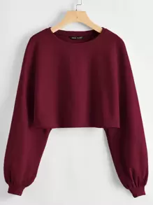 Muchica Drop Shoulder Crop Top - Maroon - View 1