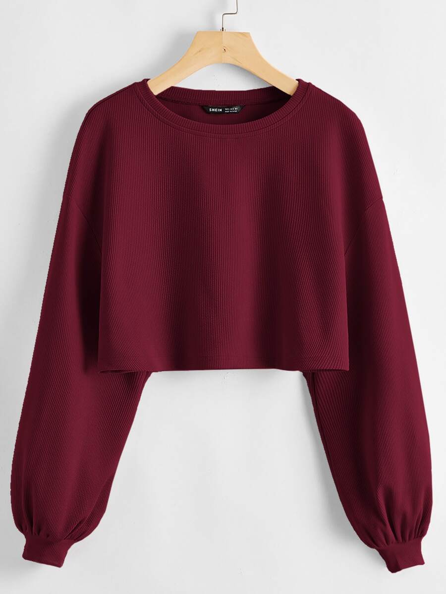 Muchica Drop Shoulder Crop Top - Maroon - View 1