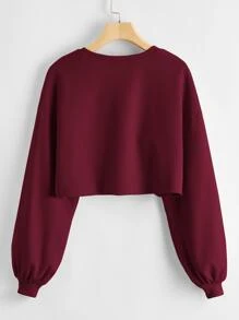 Muchica Drop Shoulder Crop Top - Maroon - View 2