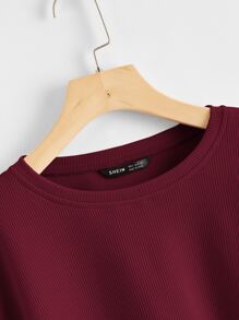 Muchica Drop Shoulder Crop Top - Maroon - View 3