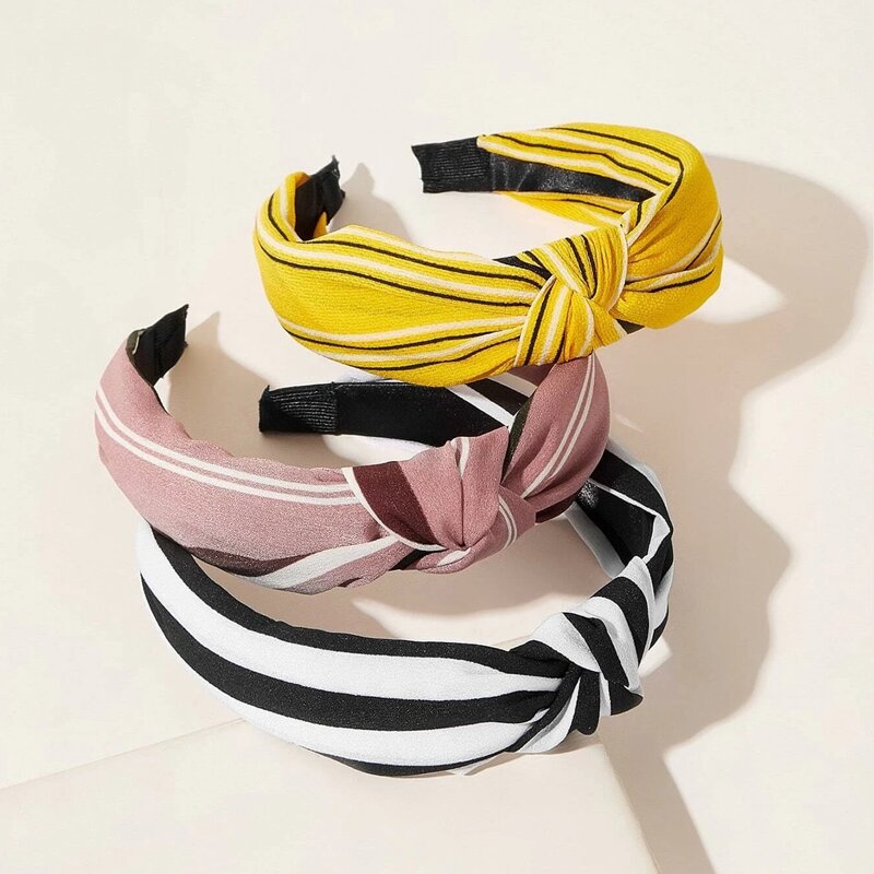 

3pcs Striped Knot Hair Hoop, Multicolor