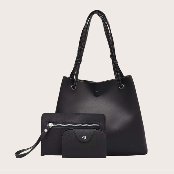 

3pcs Minimalist Tote Bag Set, Black