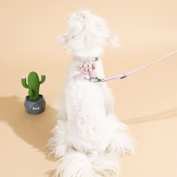 

1pc Bow Decor Dog Harness & 1pc Dog Leash, Baby pink
