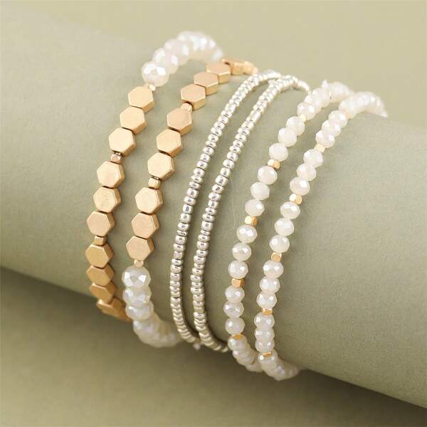 

3pcs Beaded Bracelet, Multicolor
