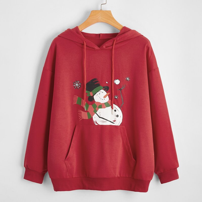 

Christmas Snowman Graphic Hoodie, Burgundy