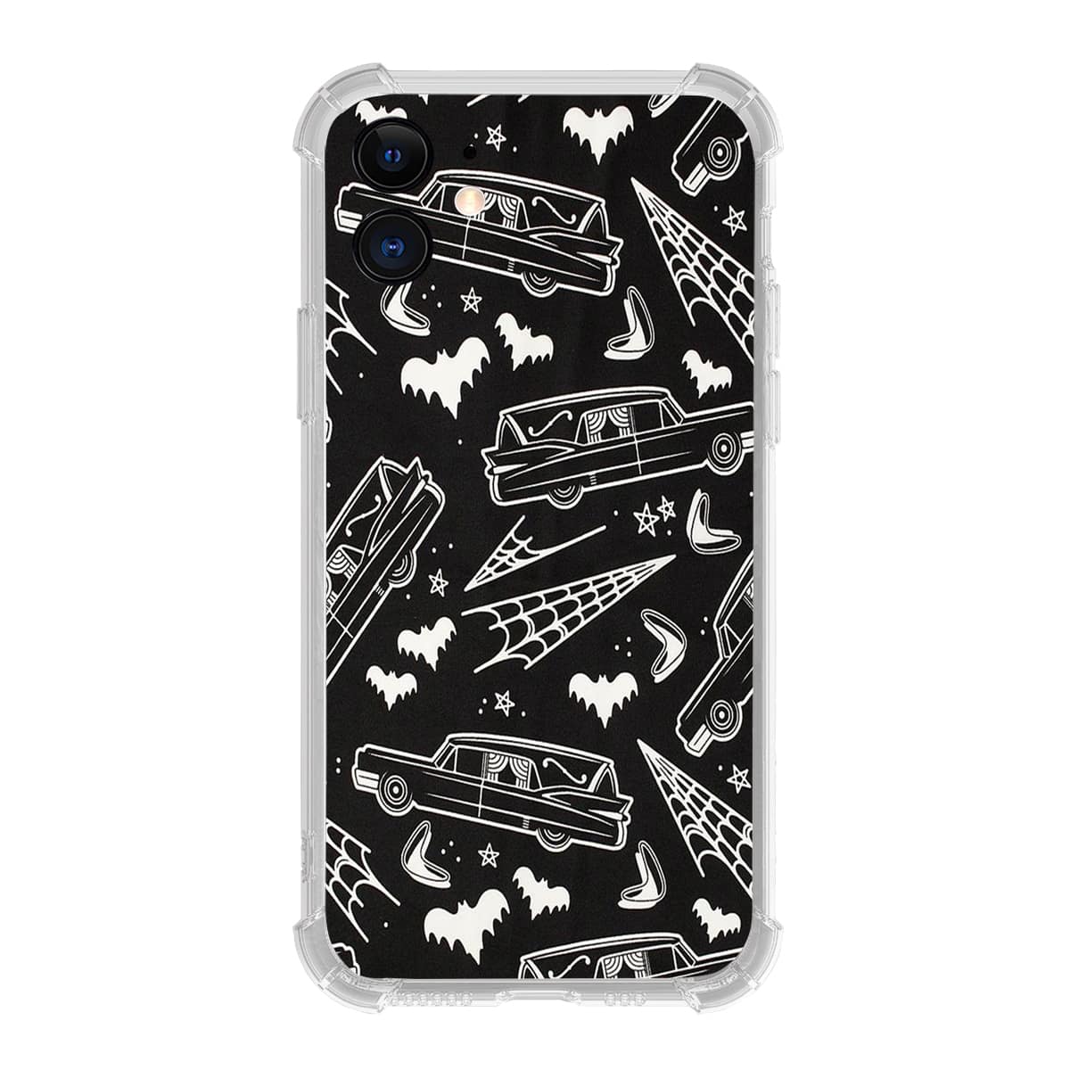 

Car & Bat Print iPhone Case, Black and white