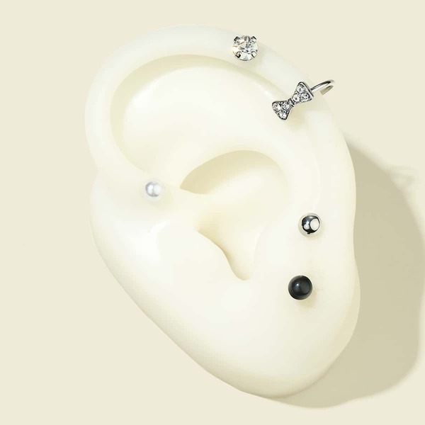 

5pcs Rhinestone & Bow Detail Earrings, Multicolor
