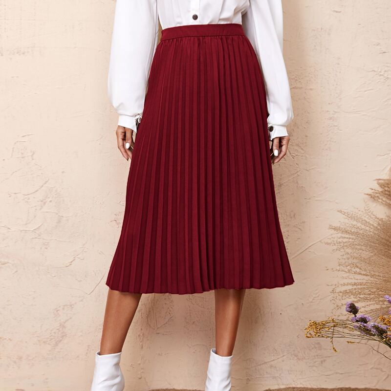 

Solid Pleated Skirt, Maroon