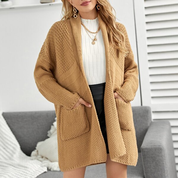 

Drop Shoulder Shawl Collar Cardigan, Khaki