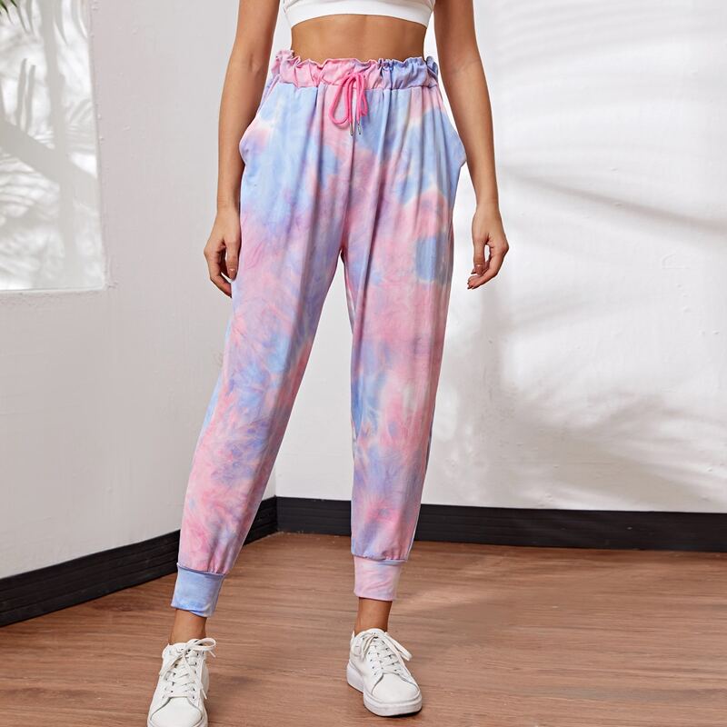 

Paperbag Waist Tie Dye Sports Pants, Multicolor