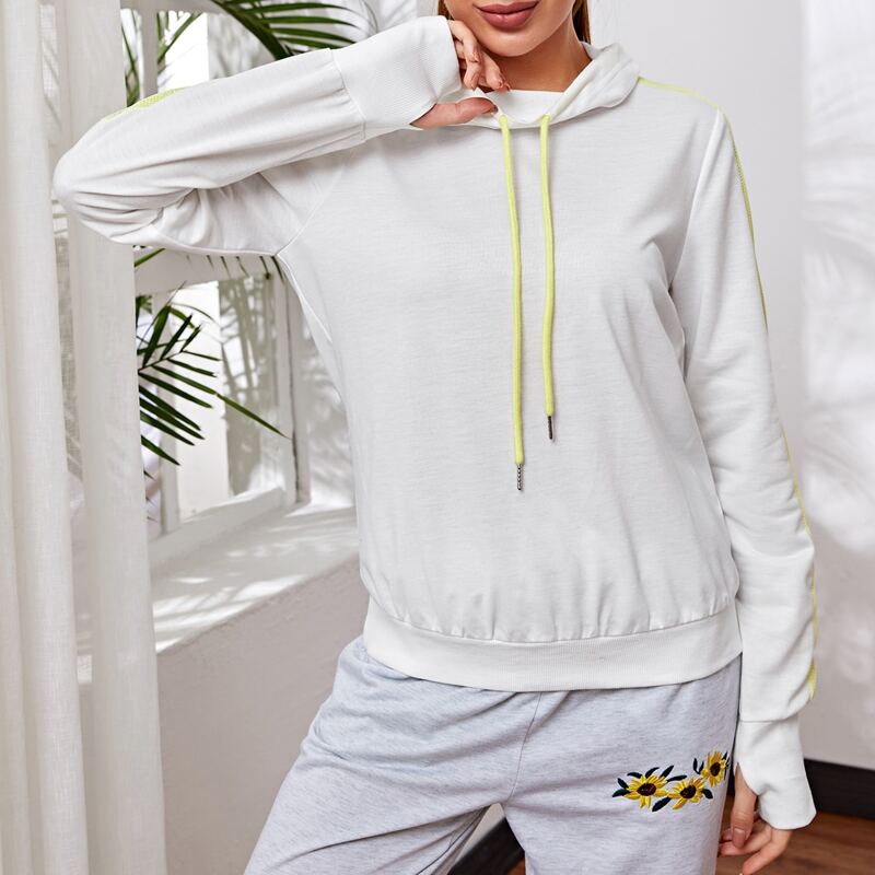 

Fishnet Panel Drawstring Sports Sweatshirt, White
