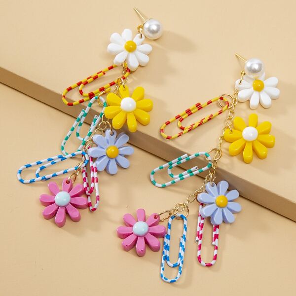 

Girls Faux Pearl Flower Drop Earrings, Multicolor