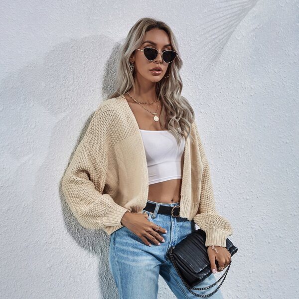 

Drop Shoulder Open Front Cardigan, Apricot