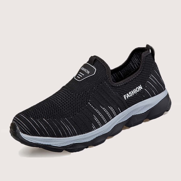 

Men Letter Graphic Knit Slip On Sneakers, Black
