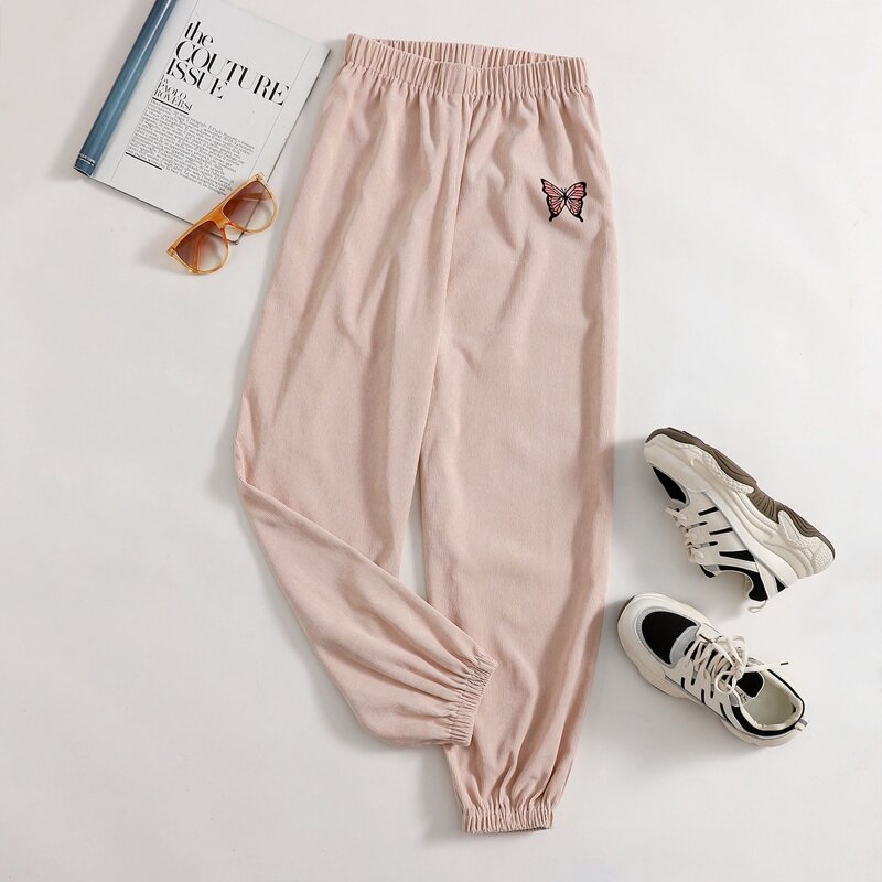 

Butterfly Print Joggers, Baby pink