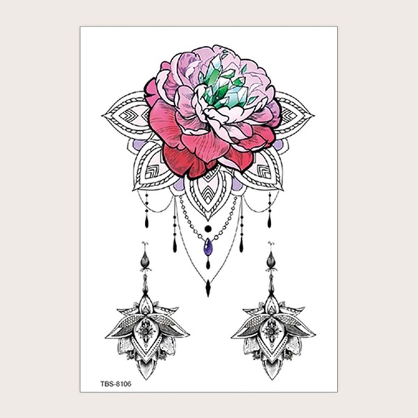 

1sheet Lace Flower Pattern Tattoo Sticker, Multicolor