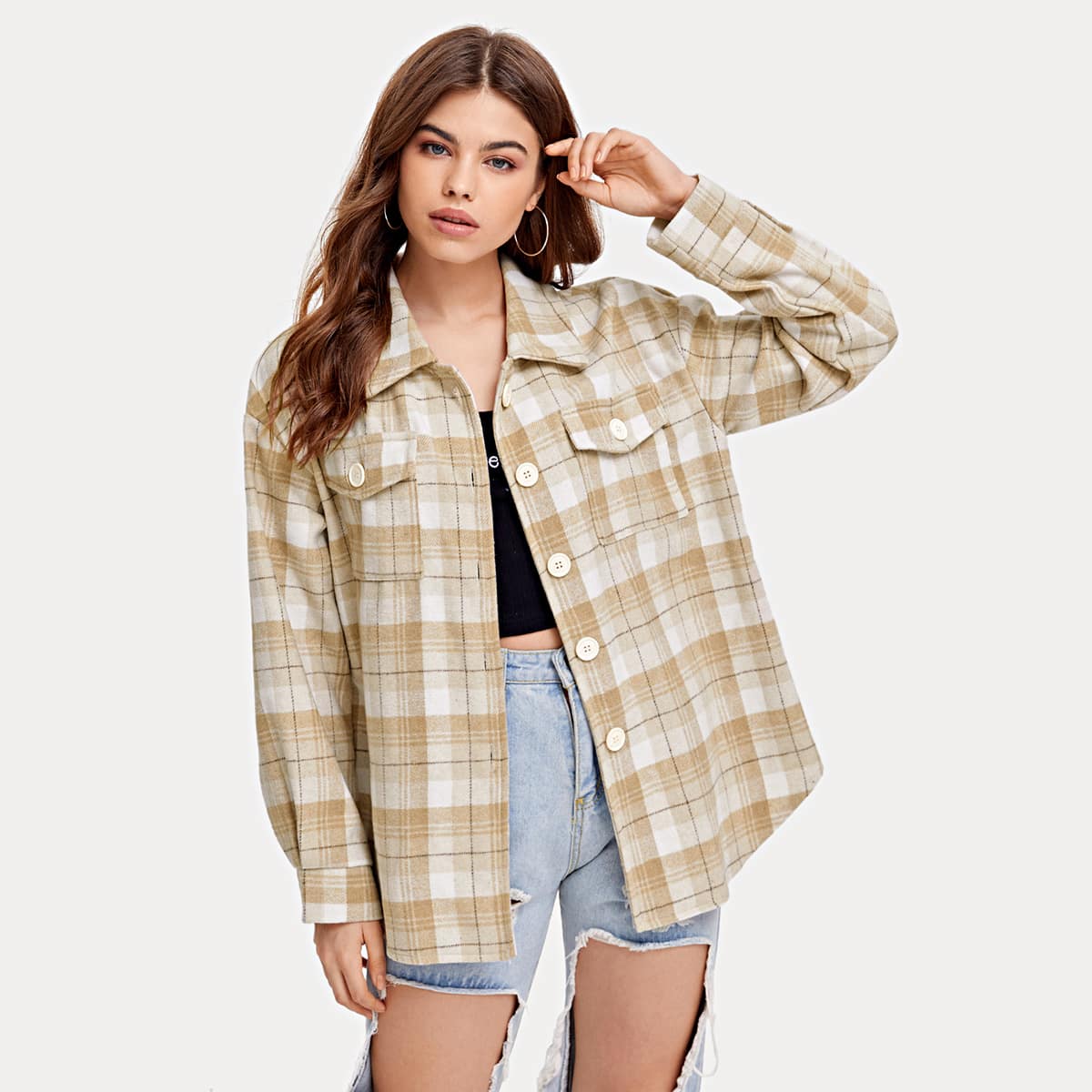 

Pliad Button Front Pocket Shacket, Multicolor