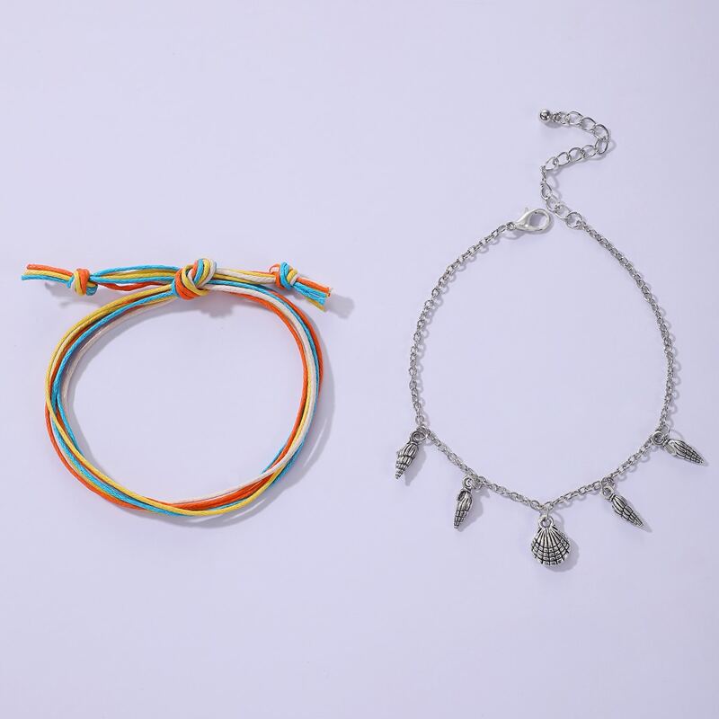 

2pcs Shell Decor Chain & String Anklet, Multicolor