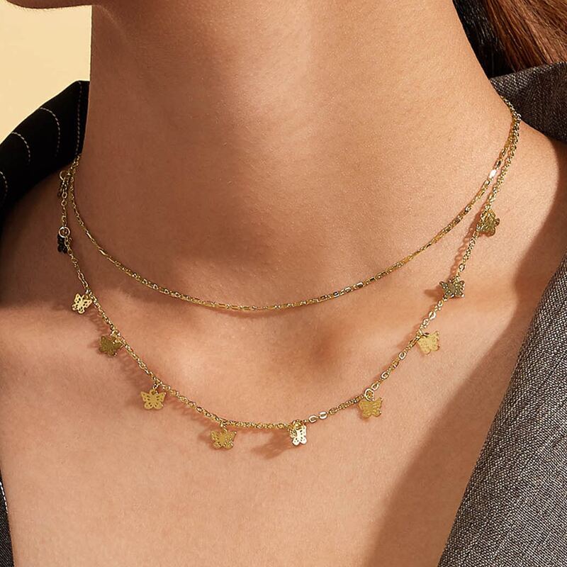 

Butterfly Layered Chain Necklace, Gold