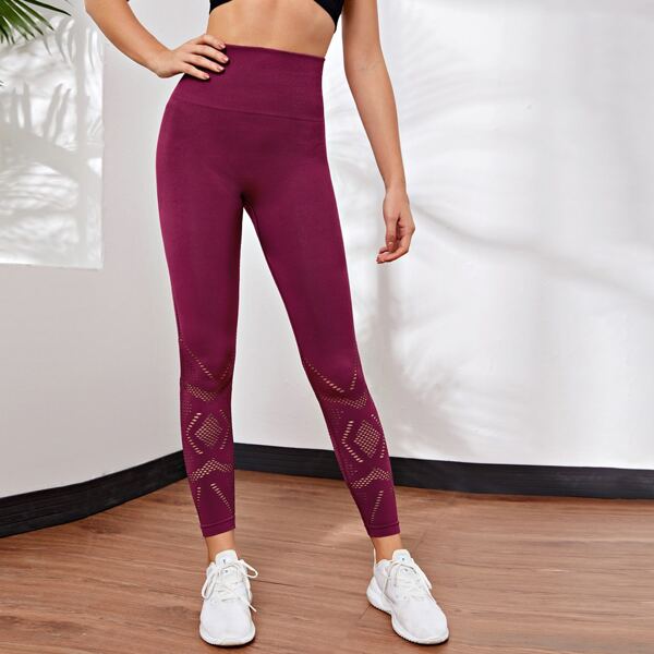 

Laser Cut Crop Sports Leggings, Burgundy